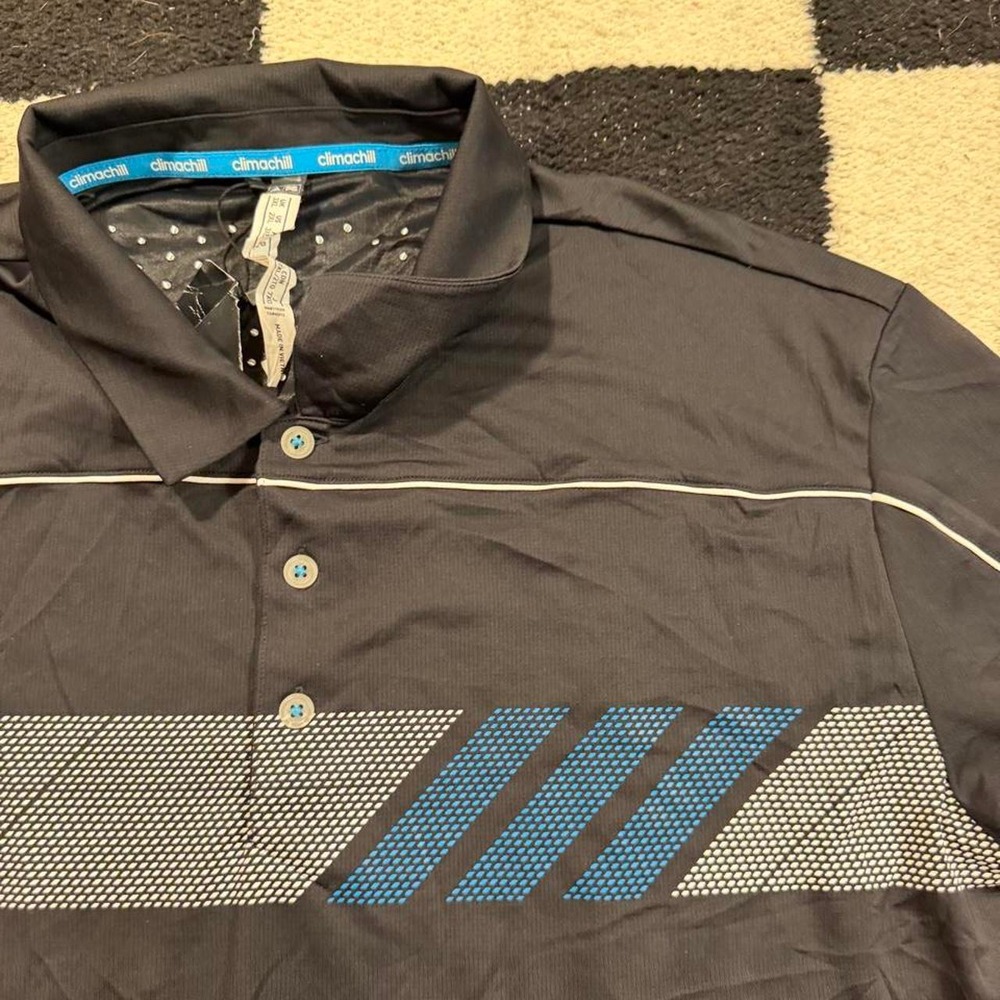 Adidas Climachill Golf Polo Shirt Mens 2XL Grey Blue Black Athletic Top